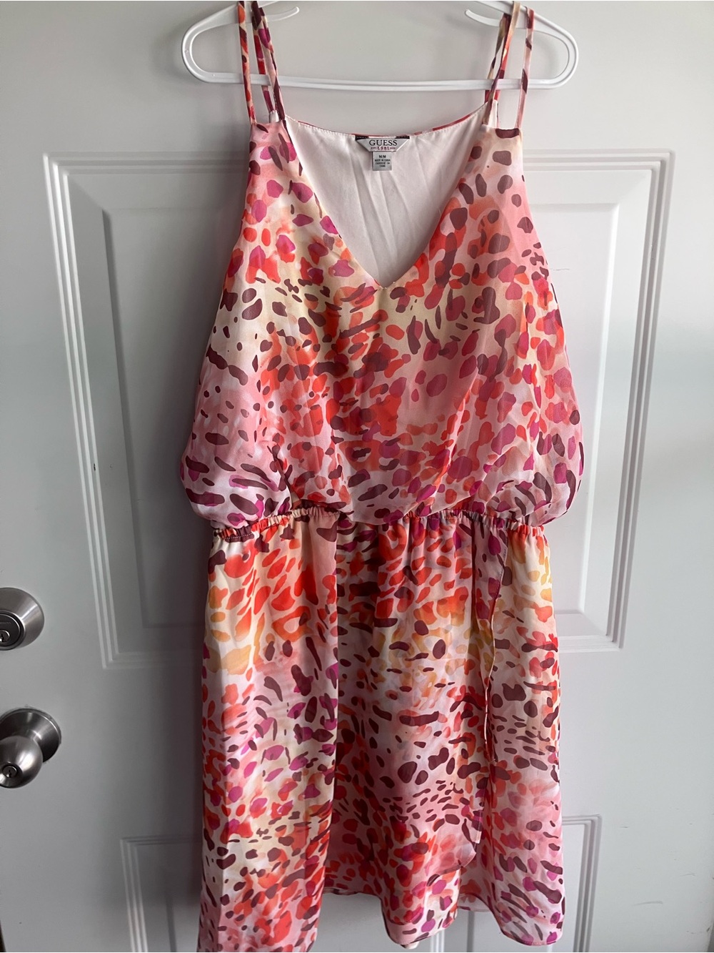 Guess sleeveless day dress pink yellow orange leopard medium